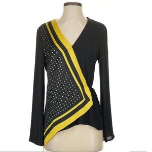 Bailey/44 navy blue & yellow polkadot wrap blouse NWT Sz L